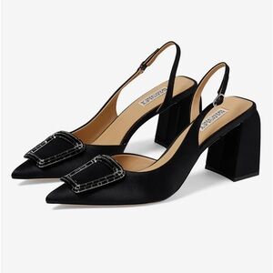 Badgley Mischka Collection Adaline Slingback Pointed Toe pump Sz 9
Black Satin
